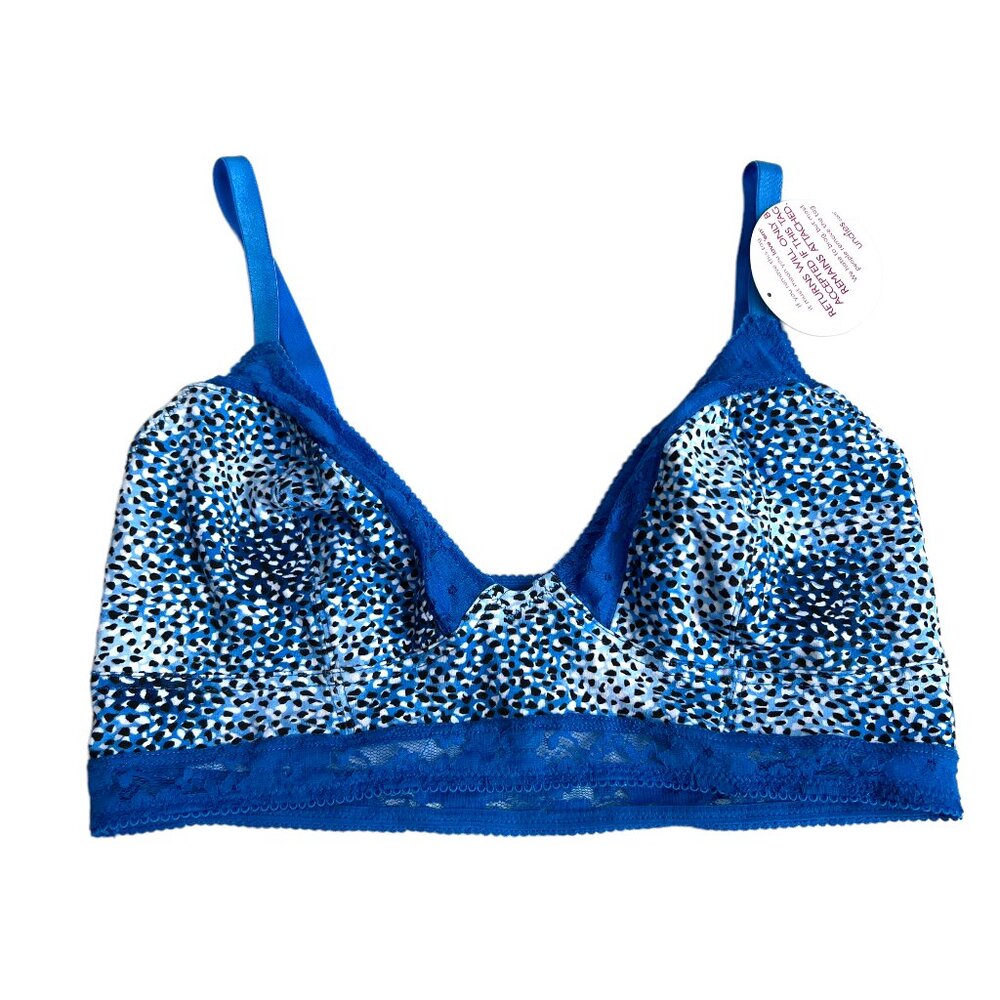 Undies bralette blue white speckles lace trim XL